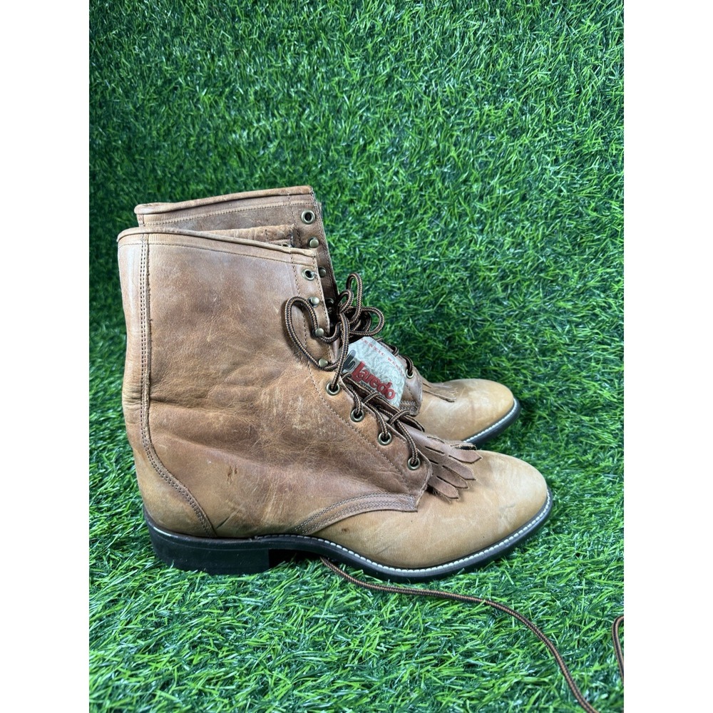 Vintage Laredo USA Leather Lace Up Boots Mens 10.5 D Wide Brown Western
